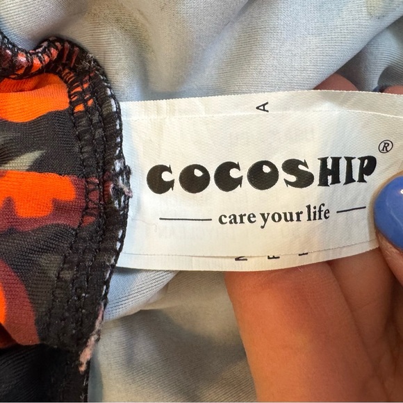 Cocoship Black Orange Print Tie Halter Swimdress 3XL - Picture 10 of 11